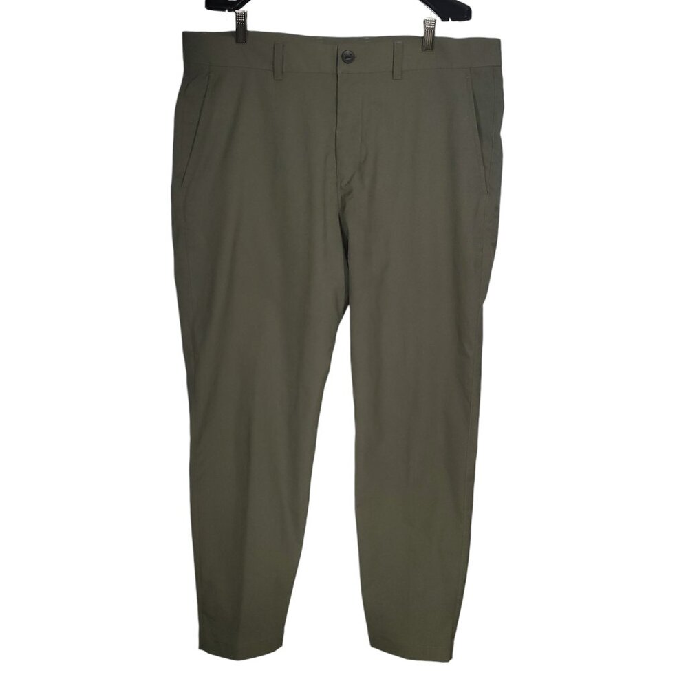 Lululemon Relaxed Tapered Smooth Twill Trouser Pants Men's 38 Green Flat-Front - Picture 2 of 6